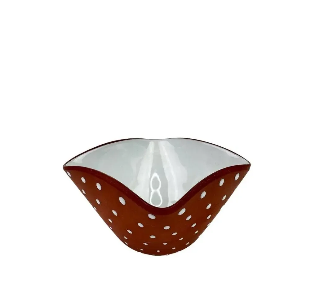 Vintage 60s Graveren Norsk Brown White Polka Dot Pottery Bowl Norway